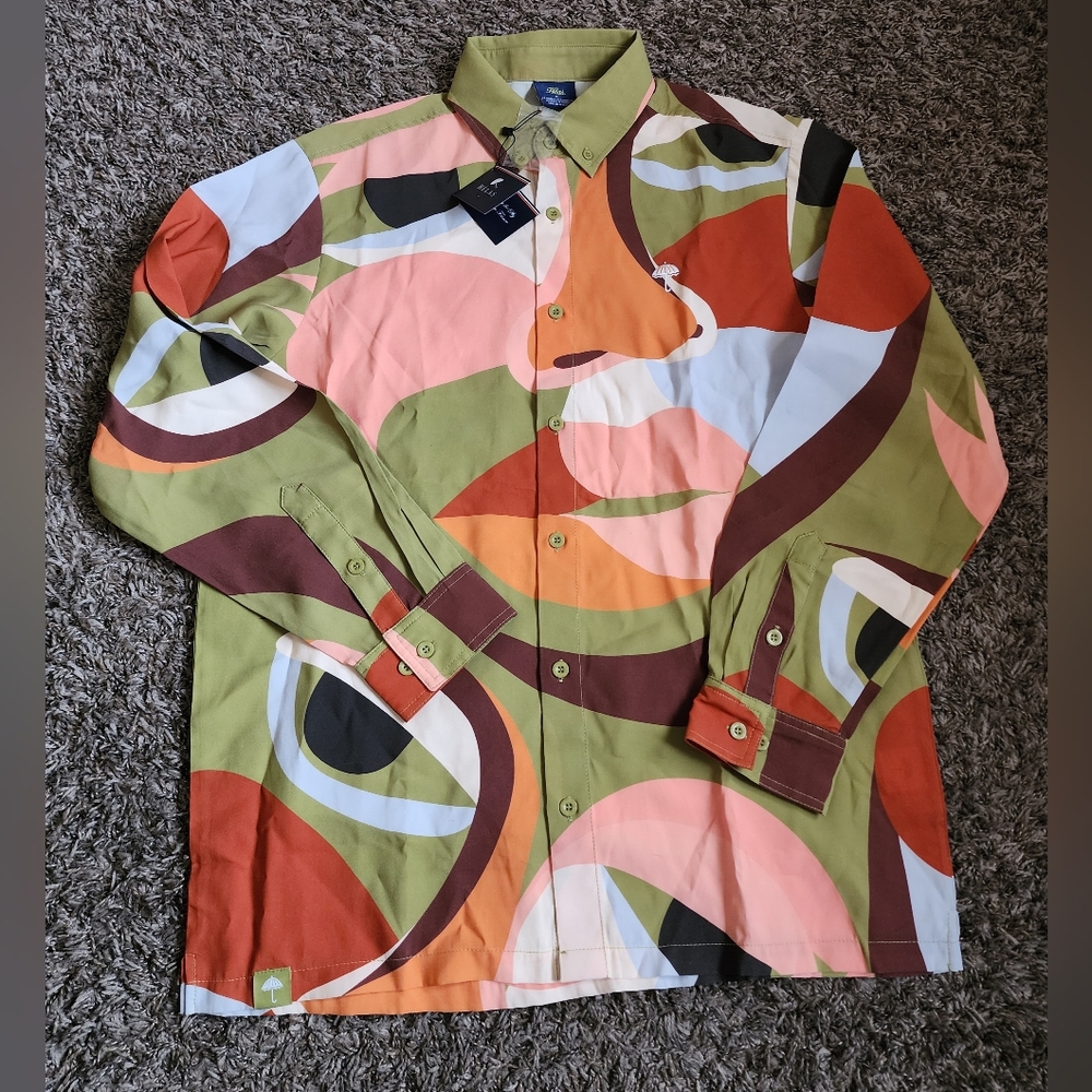 NWT Helas Lovis Abstract Face Print Multicolor Skateboard LS Button Up Men's M